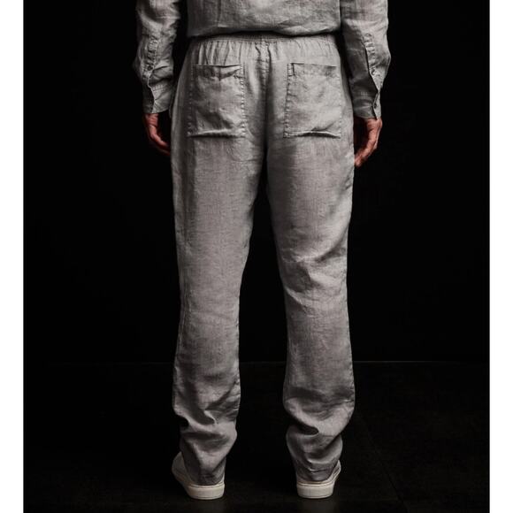 James Perse Beige Gray Linen Pants High-Rise Straight Elastic Waistband Size 0 - Picture 2 of 10